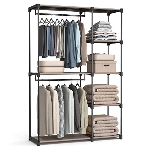 SONGMICS Kleiderschrank offen, Kleiderständer, Kleiderstange, Garderobe, 2 Hängefächer, viel Platz, für Schlafzimmer, Wohnzimmer, 124 x 43 x 182 cm, T