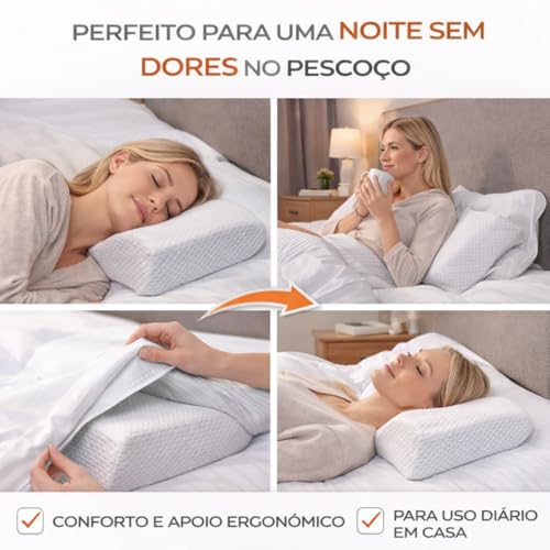 Travesseiro Cervical Ortopédico Viscoelástico – Suporte Ergonômico para Coluna e Pescoço – Espuma NASA – Alívio de Dores