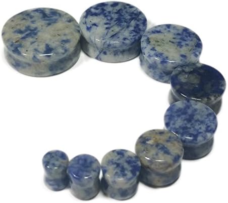 PAIR 8g-1" Blue Spot Jasper Stone Plugs Tunnels Gauges (8g (3mm))