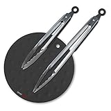 SimpliFine Supreme Tongs - 2 Stainless Steel Kitchen Tongs - Black
