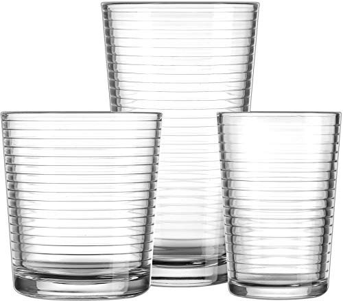 Palais Glassware Striped Clear Glass Set (Set of 18-6 of Each, Juice, Rocks, Coolers)