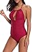 Eomenie One-Piece Swimwear, Women's Ruched Halter Backless Swimsuit Monokini (M/US:8-10, Wine Red)