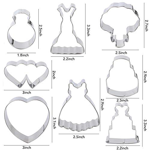 BAKHUK 8pcs 3 Inches Wedding Cookie Cutters Set, Stainless Steel Cutters for Baby Shower Wedding Birthday Decoration