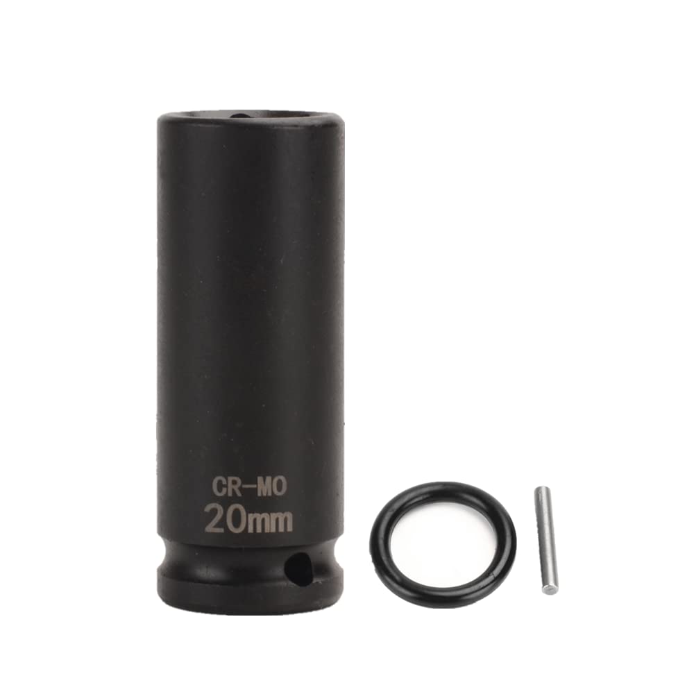 FLZOSPER 1/2 Inch Drive x 20 mm Deep 6-Point Impact Socket，CR-MO