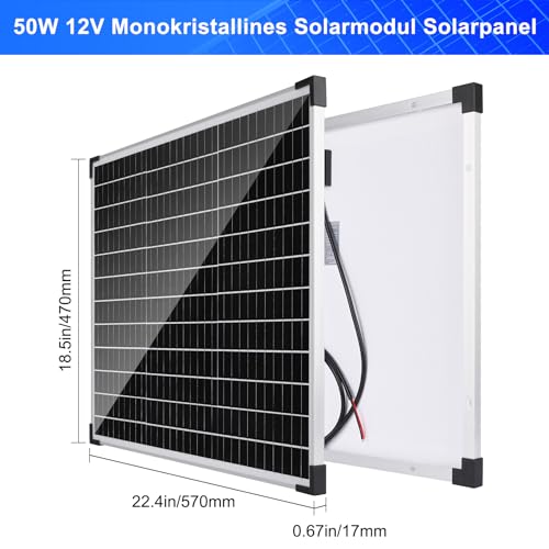 【50W Solar Panel 12V Kit】DERUXI 50Watt Monocrystalline Solar Panels Set: 50W 12V Solar Panel + 10A PWM Charge Regulator, 4 Pcs Solar Cable, Solar Panel Camping Car Roofs Boat