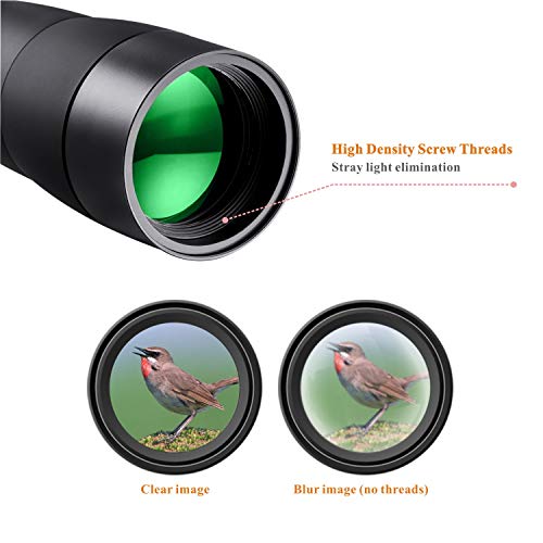 BEBANG 20-60x60 Spotting Scope for Bird Watching, Waterproof Zoom Scope with high Definition, FMC Coated Optical Lens, for Target Shooting, with a Tripod, Smartphone Adapter, Canon Camera Adapter - Thumbnail 3
