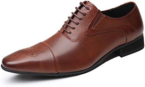 Men's Leather Dress Shoes Classic Modern Oxford Round Cap Toe Lace up Casual Formal Business Shoes