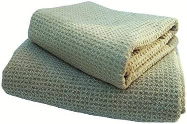 FINA Ultra Absorbent Microfiber Waffle Towels - ONE Set of E-Large Bath(29"x55") and Hair(19"x39") Towel in Sage Color ONLY - .(Bath, Spa, Swimming, Gym, Travel)
