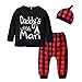 Baby Boys' 3 Pieces Clothes Daddy's Little Man Long Sleeve T-Shirt Plaid Pants with Hat Outfit Set primary