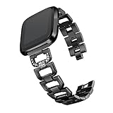 bayite Bling Bands Compatible with Fitbit Versa Watch, Stainless Steel D-Link with Rhinestones, Black 5.5