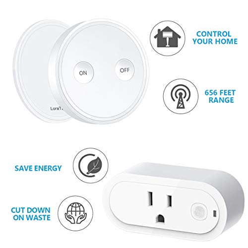 LoraTap Remote Control Outlet Plug Adapter with Remote, 656ft Range Wireless Switch for Lights and Household Appliances, No Hub Required, 16A/1760W, White, 2 Years Warranty