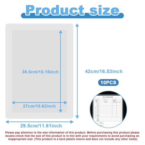 ZSUIQIN Pack of 10 Transparent Document Wallets, A3 Binder Pockets, PVC Sign Holder - DIN A3 Format, Open, Perforated, Plastic for Restaurant, Cafe, Office, Photos (Vertical)