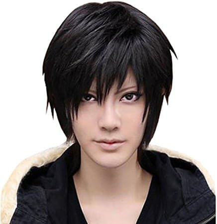 CHHR 10" Male Black Short Hair Wig Boys Synthetic Straight Wig Wigs with Wig Cap