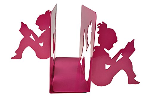 3D Paper-cut Little Girl Is Reading Pattern Metal Bookends Book Ends For Kids Teenagers Teachers Students Adults Study Home School Library Office Decoration (Pink)