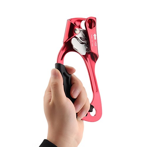 Belovedkai Climbing Hand Ascender, Right/Left Hand for Rock Climbing Rappelling Rescue Rope Clamp for 8~12MM Rope (red for left hand)