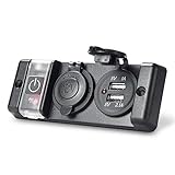 MICTUNING Pre-wired 12V Dual USB Breaker Switch Panel - Socket Charger 2.1A/1A with LED Indicator and Cigarette Lighter Socket for Marine Boat Car RV Vehicle Truck