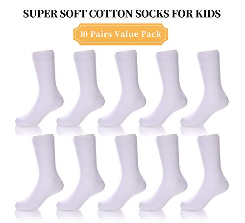 LANLEO 10 Pack Toddler Kids Boys Girls Socks Soft Cotton Breathable Classic School Athletic Casual Crew Socks (10 Pairs Classic White, 3-5 Year Old)