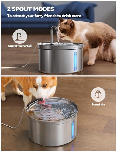 FEELNEEDY Stainless Steel Cat Fountain 3.5 Litre Water Fountain with Tap for Pets Quiet with 3 Filters and USB Plug