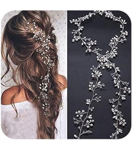 fxmimior Bride Wedding Pearls Hair Accessories Crystal Long Hair Vine Wedding Amazon.com : Fxmimior Bride Crystal Hair Vine & Earrings Set  main image 4