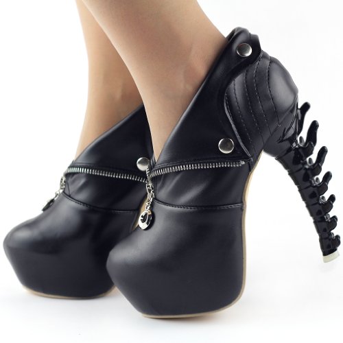 SHOW-STORY-BlackWhite-Zip-High-top-Bone-High-Heel-Platform-Ankle-BootsLF40605