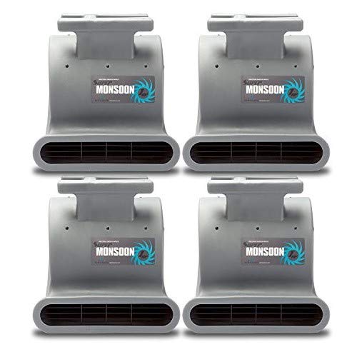 Soleaire Super Monsoon Air Mover Blower Fan Professional Carpet Cleaner Janitorial Floor Dryer 1 HP Certified Water Damage Flood Restoration, Pack of 4, Gray