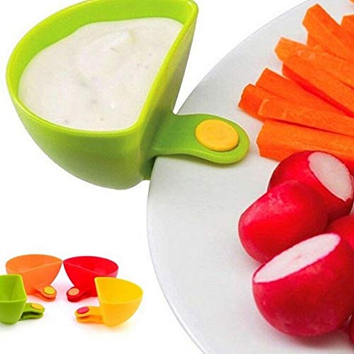 Upgrated 4Pcs 7.5x5x4.5CM Dipping Saucer with Clips Set, Kitchen Dining Room Soy Sauce Dishes, Seasoning Dish Small for Party BBQ Buffet
