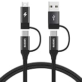 USB C Charging Cable, Lecone Micro USB Data Transfer 4 in 1 Multi Cable 1m/ 3.3FT Nylon Braided Cord Charger Adapter with USB C x2/Micro USB/USB Ports for Android and Type C Devices [Black]