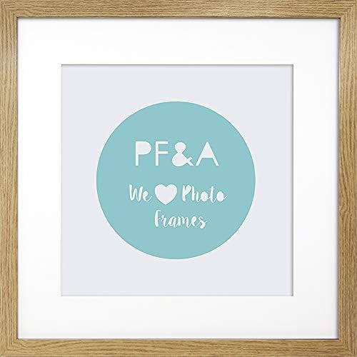 14x14" With White Mount For 10x10" Photo - GLASS Window - Oxford Oak Effect Square Thin Picture Frame/Width Of Frame 2cm
