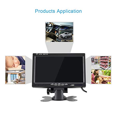 ATian 7 Inch Tft-LCD Car Monitor 2 Video Input Car Rearview Headrest Monitor DVD VCR Monitor with Remote and Stand & Support Rotating The Screen 800x480 RGB 8pin Connect