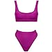 Dixperfect Two Pieces Bikini Sets Swimsuit Low Scoop Crop Top High Waisted Cheeky Bottom (L, Hot Pink)