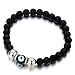 Mens Women Mat Black Bead Bracelet with Murano-style Glass Evil Eye Bead, Protection Prayer Mala