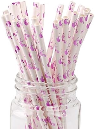 50pcs Fruit Flamingo Paper Drinking Straws Birthday Party Straws