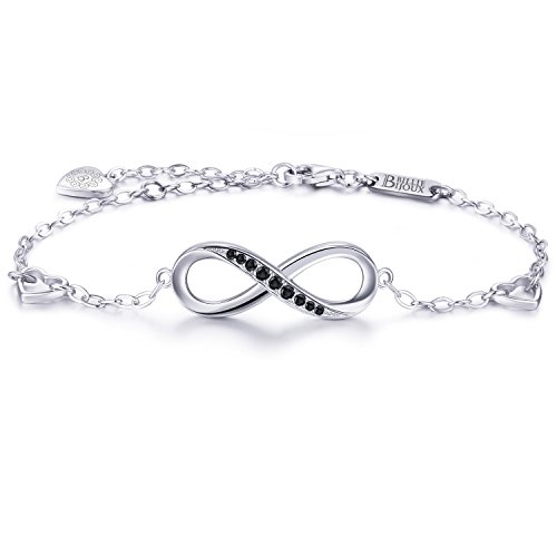 Womens 925 Sterling Silver Infinity Endless Love Symbol Charm Adjustable Bracelet Gift for Mother's Day