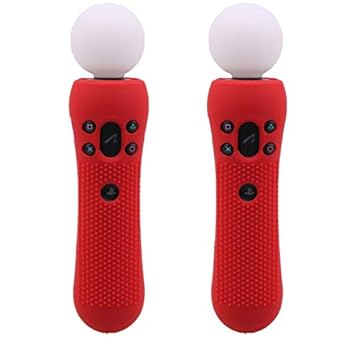 Silikon-Gummi-Schutzhülle für Playstation PS4 VR Move PS Move Motion Controller, Rot, 2 Stück