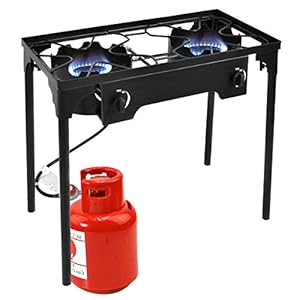 Goplus Outdoor Stove High Pressure Propane Burner Portable Gas Cooker Height Adjustable Legs Detachable Camping Cooking Stove w/Adjustable Regulator & Stand