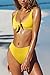 QINSEN Women Sexy Knotted Front Cropped Top Bikini Sets Thong Swimsuit Yellow S