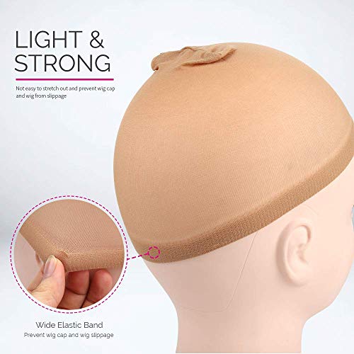 4 Pack Nylon Wig Caps Brown Skin Tone Wig Cap for Women, Each Paper Board Contains 2 Wig Caps (Brown)