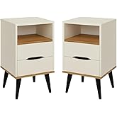 Kit Conjunto 2 Mesas de Cabeceira OLD 2 Gavetas Pés Polipropileno Qaurto Cama Box Casal - PLM (OFF WHITE/NATURE)