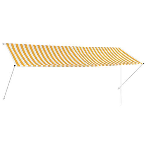 vidaXL Markise, Klemmmarkise Einziehbar, Sonnenschutz für Fenster Terrasse Balkon, Balkonmarkise Fallarmmarkise Fenstermarkise, Gelb Weiß 350 x 150cm