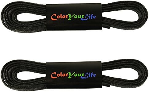 ColorYourLife 2 Pairs Waxed Flat Dress Shoelaces Boot Laces – 3/16 inch Wide (27'', Black)