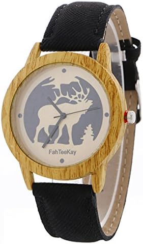 Vavna Fashion Pattern Dial Imitation Wood Case Canvas Leather Quartz Casual Watches For Men Women Couples Teen Students Party (Flowerr - White)