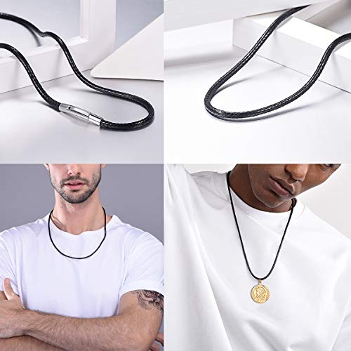 FOCALOOK Halskette/Armband Mode Kunstleder Collier Wachsschnur Kette 2mm/3mm breit Schwarz Geflochten Lederkette Gothic Lederband mit Edelstahl Verschluss 40/45/50/55/60/65/70/75cm – Bild 3