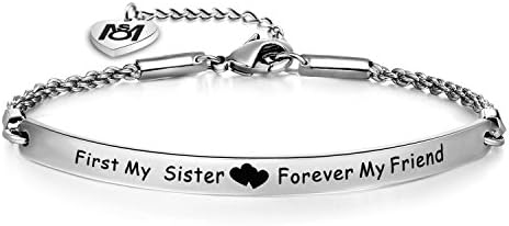 MYOSPARK First My Sister Forever My Friend Bracelet Hand Stamped Bar Bracelet Gifts for Sister, Friendship Jewelry (Silver)