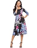 Bluetime Women's Floral Print 3 4 Sleeve Midi Summer Casual Dress