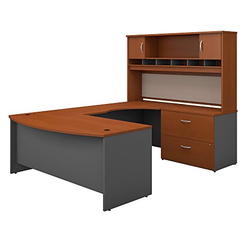 Bush Business Furniture Series C 72W Right Handed Bow Front U Shaped Desk with Hutch and Storage in Auburn Maple