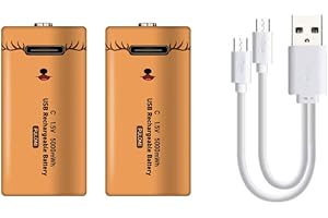 PULOMI New USB C Lithium ion Rechargeable Battery, High Capacity 1.5V 5000mWh Rechargeable C Battery, 2.5 H Fast Charge, 1200 Cycle with Type C Cable, Constant Output,2-Pack