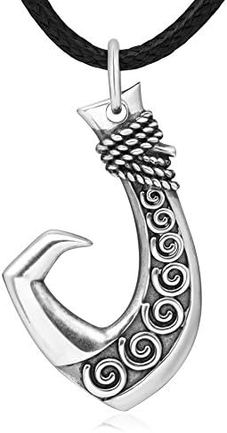 'Father's Day Gift' Real 925 Sterling Silver Charm Black Fish Hook Pendant Necklace for Men Husband