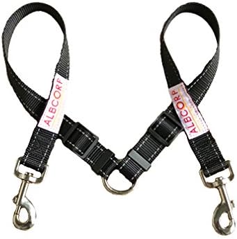 Albcorp Reflective Double Dog Leash Coupler, No Tangle Leash - Adjustable Two Dogs Leash Splitter, Dual Dog Lead Extension, Black