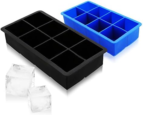 My Ice Mold | Set of 2 Jumbo-sized Ice Cube Mold (1.5-inch Blue and 2-inch Black) | Enjoy Your Cold Drinks Longer | Food Grade Temperature Resistant Silicone (-40 to 230 F) | Dishwasher Safe | 143.3