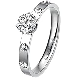 Women's Classic White Cubic Zirconia Stainless Steel Love Promise Wedding Eternity Ring Elegant Silver